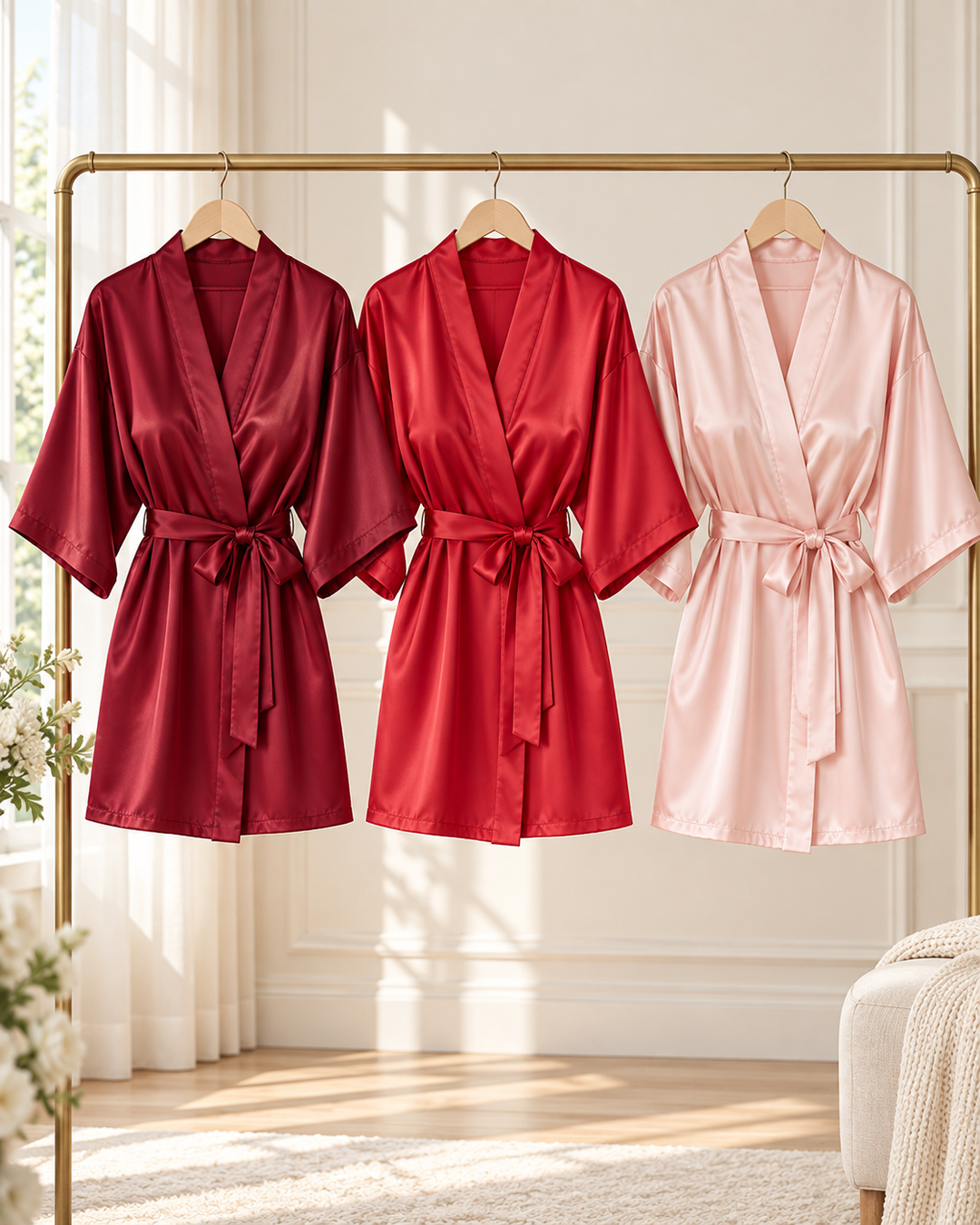 Bride &amp; Bridesmaid Robes | Embroidered Satin Dressing Gown for Wedding Morning &amp; Hen Party