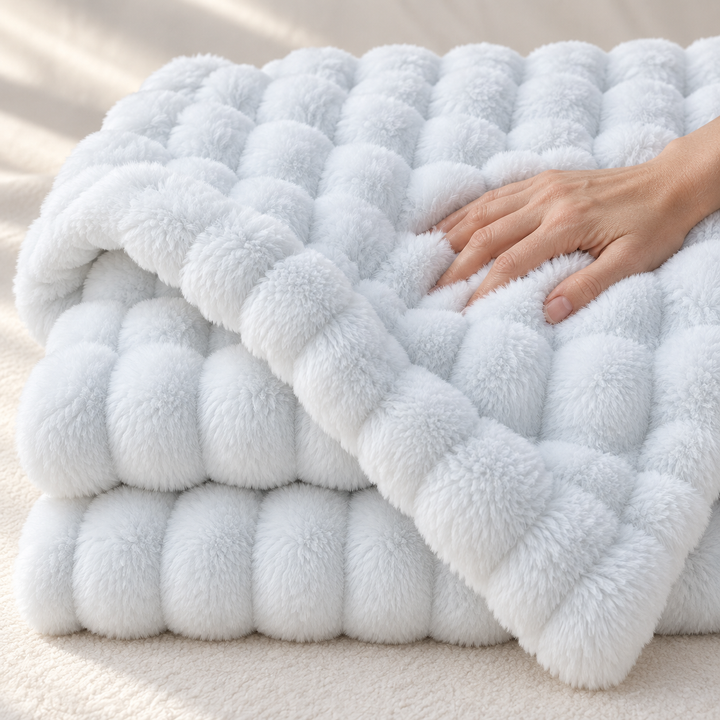 Faux Fur Throw Blanket | Fluffy Bubble Fleece Sofa Throw, 100 x 160 cm