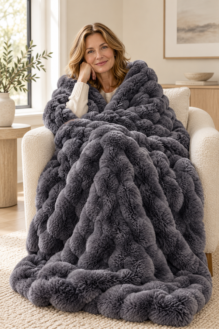 Faux Fur Throw Blanket | Fluffy Bubble Fleece Sofa Throw, 100 x 160 cm