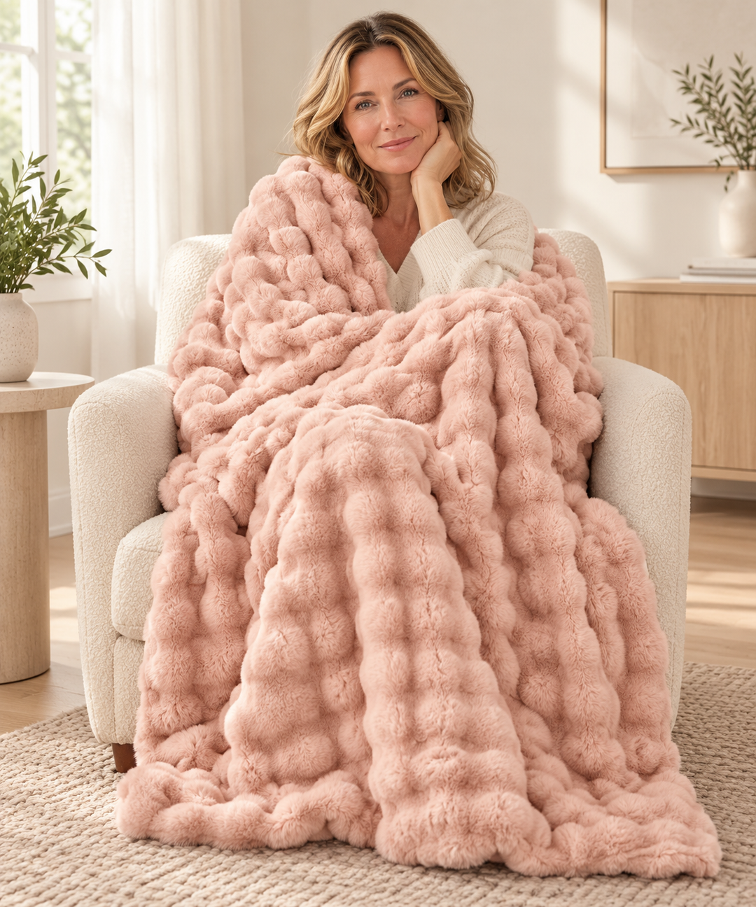Faux Fur Throw Blanket | Fluffy Bubble Fleece Sofa Throw, 100 x 160 cm