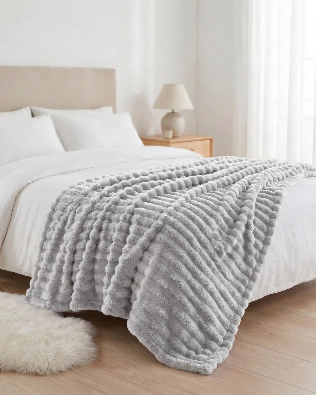 Ribbed Fleece Blanket | Plush Sofa Throw &amp; Bed Blanket, 4 Sizes