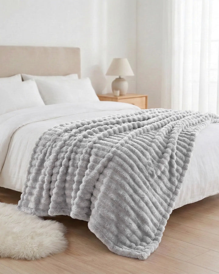 Ribbed Fleece Blanket | Plush Sofa Throw &amp; Bed Blanket, 4 Sizes