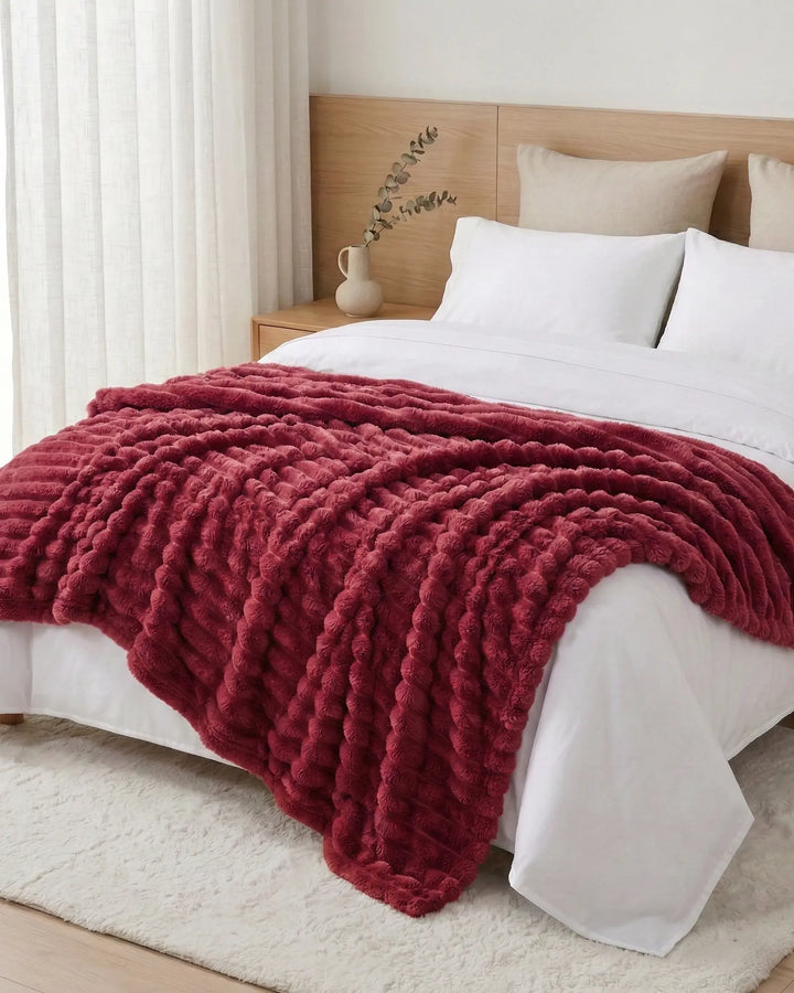 Ribbed Fleece Blanket | Plush Sofa Throw &amp; Bed Blanket, 4 Sizes