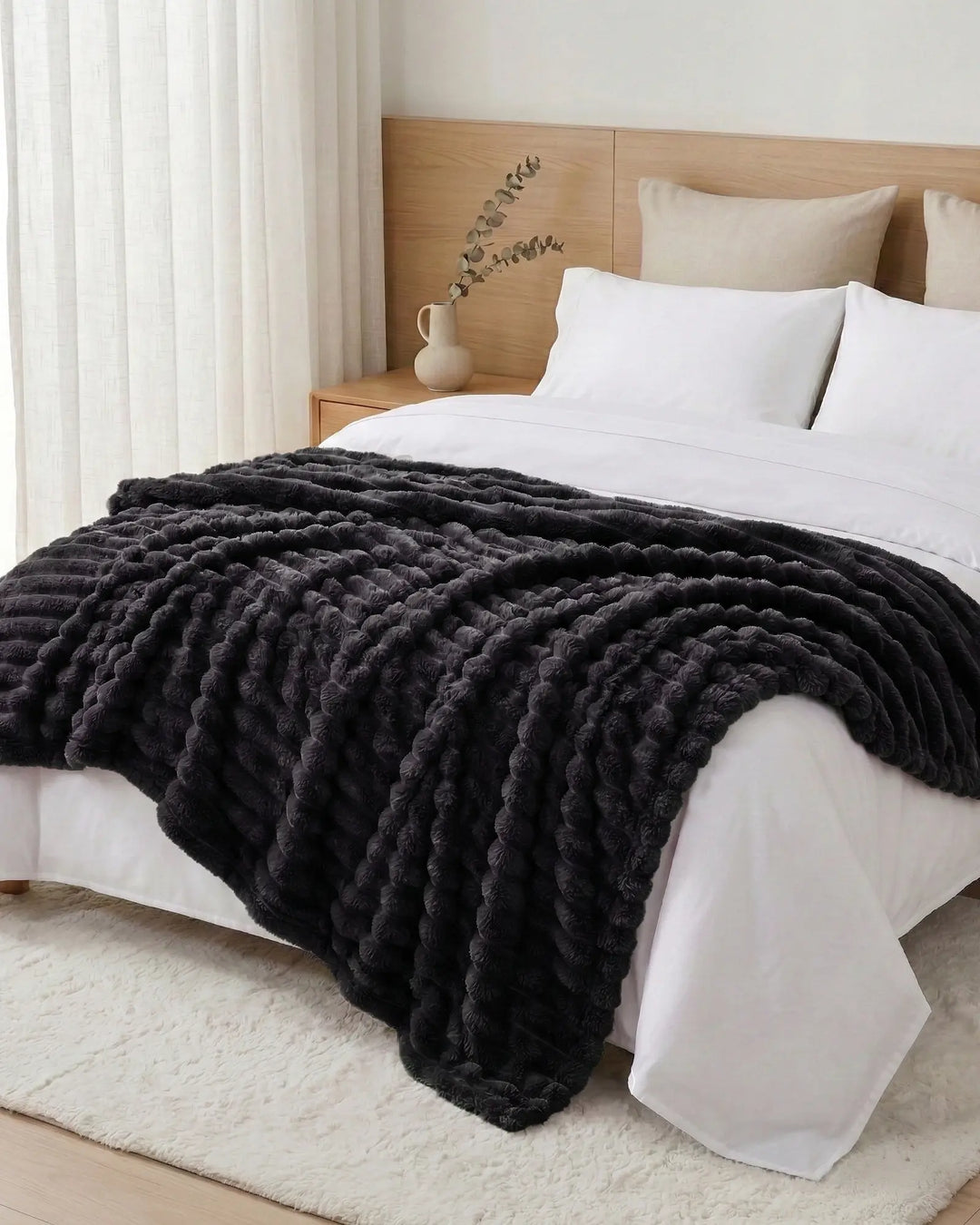 Ribbed Fleece Blanket | Plush Sofa Throw &amp; Bed Blanket, 4 Sizes