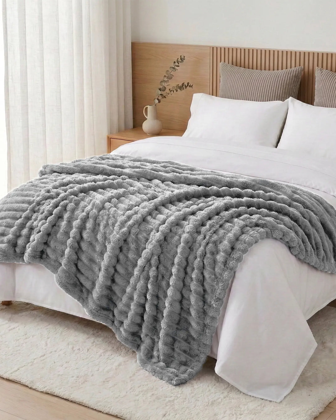 Ribbed Fleece Blanket | Plush Sofa Throw &amp; Bed Blanket, 4 Sizes