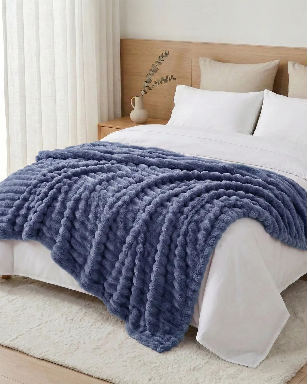 Ribbed Fleece Blanket | Plush Sofa Throw &amp; Bed Blanket, 4 Sizes