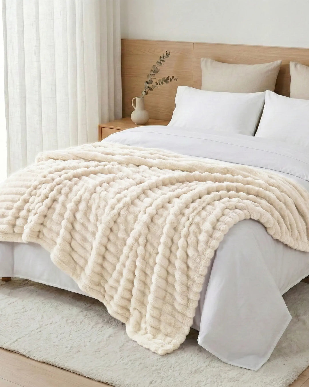 Ribbed Fleece Blanket | Plush Sofa Throw &amp; Bed Blanket, 4 Sizes