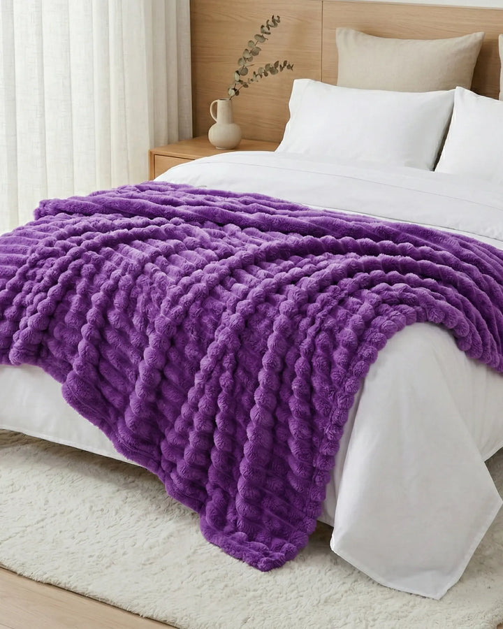 Ribbed Fleece Blanket | Plush Sofa Throw &amp; Bed Blanket, 4 Sizes