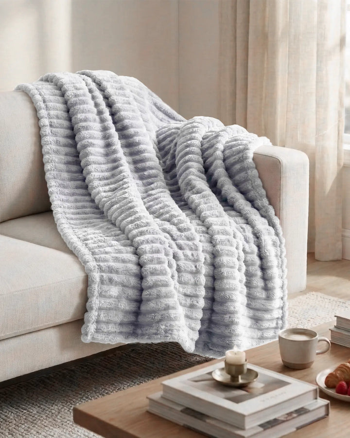 Ribbed Fleece Blanket | Plush Sofa Throw &amp; Bed Blanket, 4 Sizes