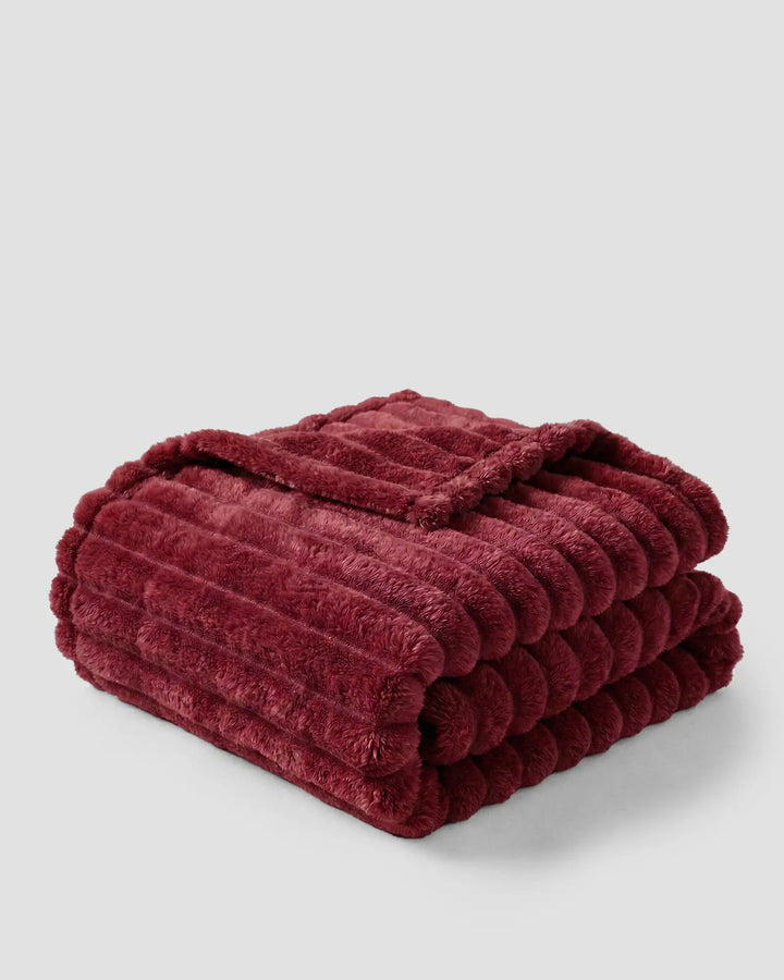 Ribbed Fleece Blanket | Plush Sofa Throw &amp; Bed Blanket, 4 Sizes
