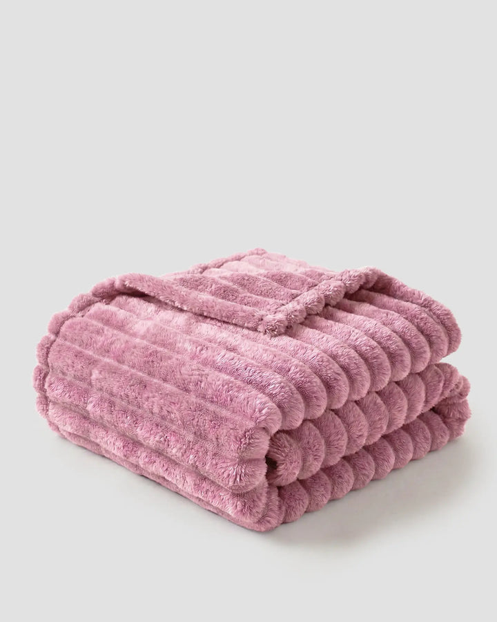 Ribbed Fleece Blanket | Plush Sofa Throw &amp; Bed Blanket, 4 Sizes
