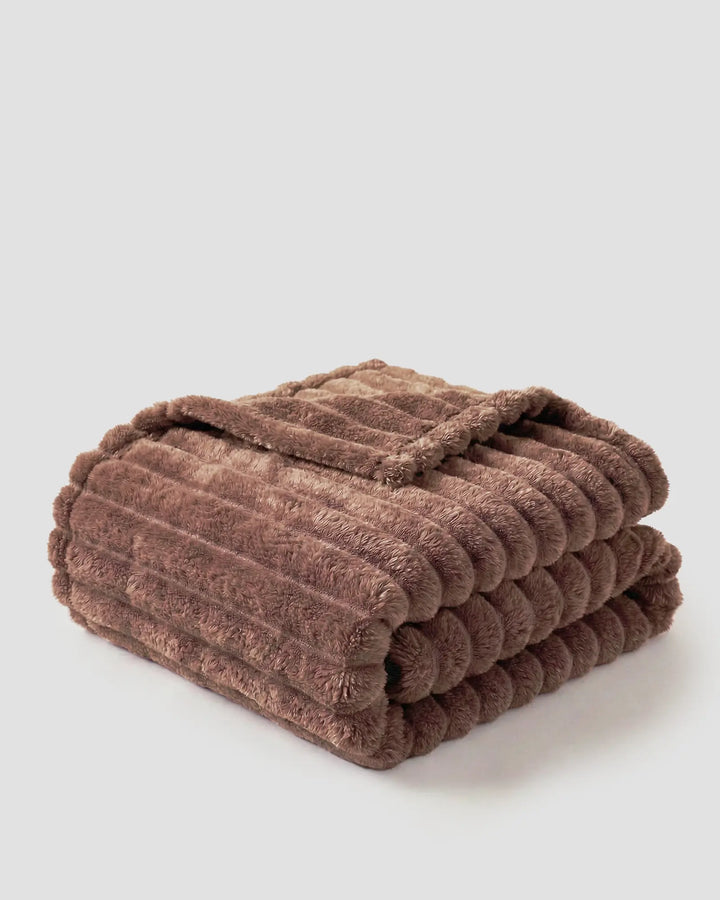 Ribbed Fleece Blanket | Plush Sofa Throw &amp; Bed Blanket, 4 Sizes