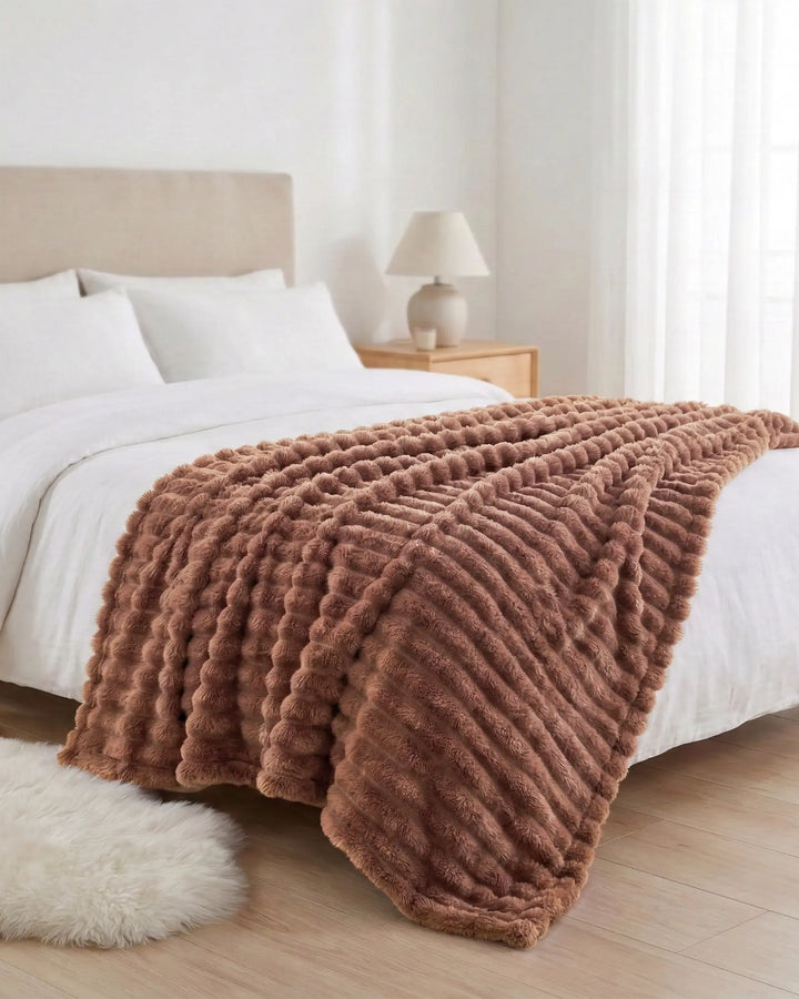 Ribbed Fleece Blanket | Plush Sofa Throw &amp; Bed Blanket, 4 Sizes