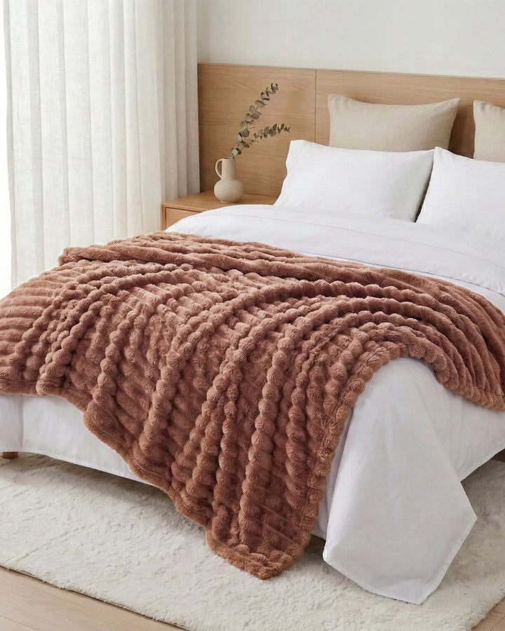Ribbed Fleece Blanket | Plush Sofa Throw &amp; Bed Blanket, 4 Sizes