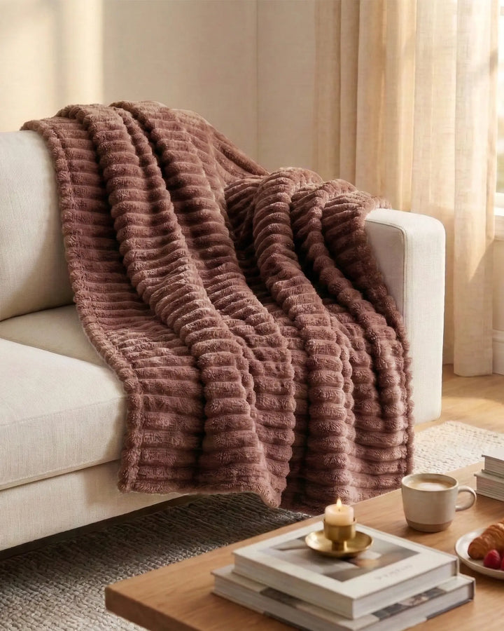 Ribbed Fleece Blanket | Plush Sofa Throw &amp; Bed Blanket, 4 Sizes