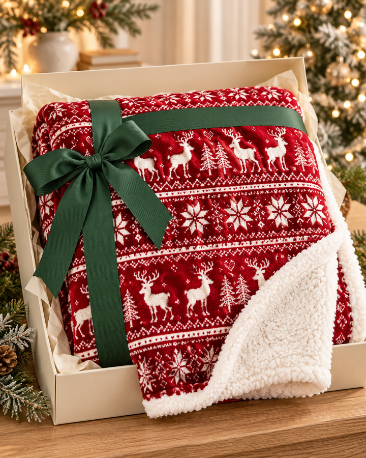 Christmas Fleece Blanket | Festive Snowman &amp; Reindeer Throw, 150 x 200 cm