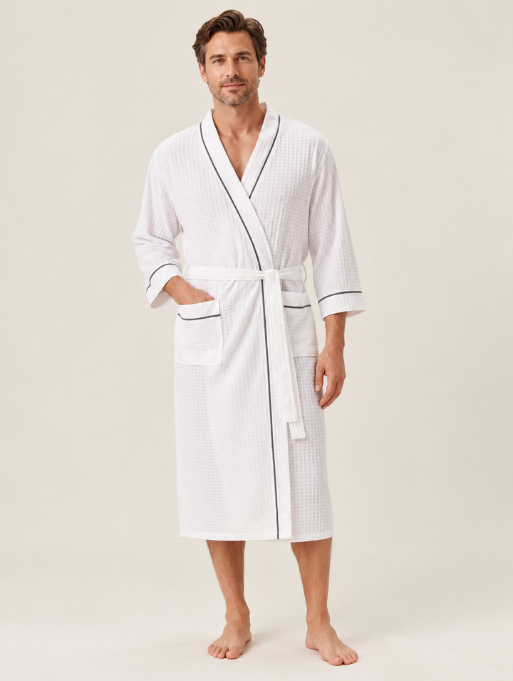 Matching Couples Dressing Gowns | Long Waffle Kimono Robes with Tie Belt