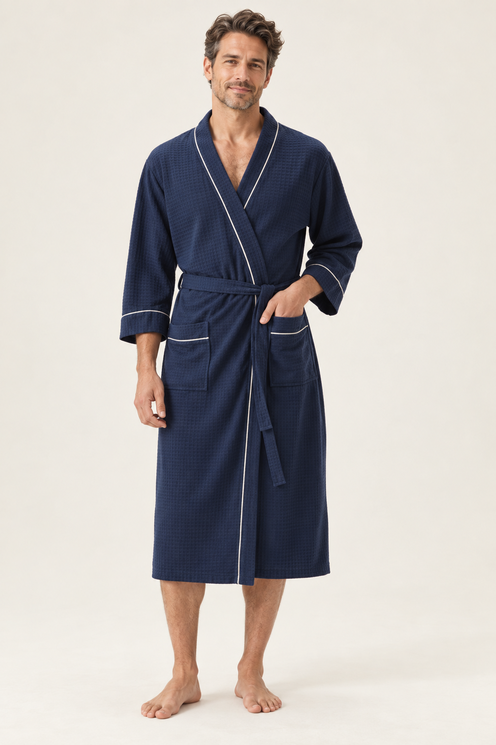 Matching Couples Dressing Gowns | Long Waffle Kimono Robes with Tie Belt
