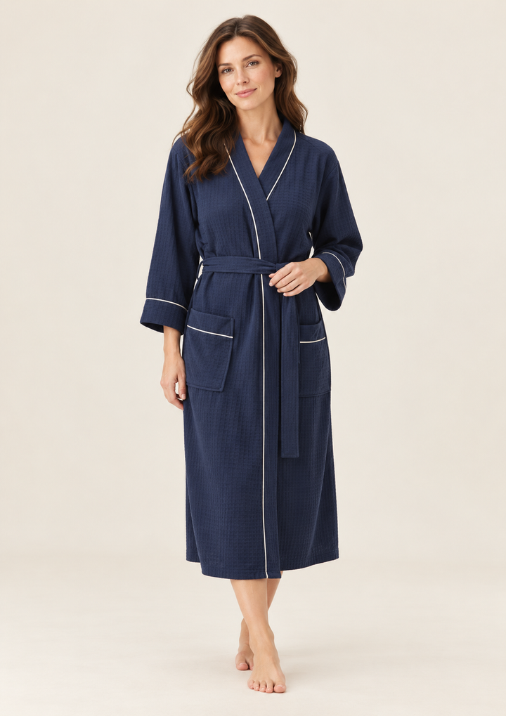 Matching Couples Dressing Gowns | Long Waffle Kimono Robes with Tie Belt