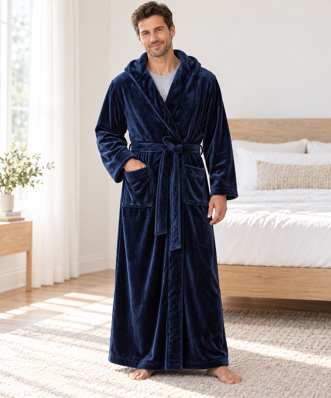 Matching Couples Dressing Gowns | Long Hooded Plush Fleece Robes, His &amp; Hers