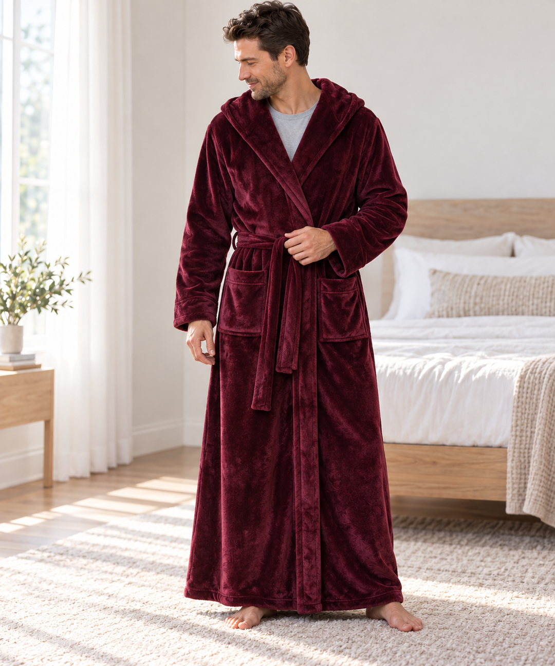 Matching Couples Dressing Gowns | Long Hooded Plush Fleece Robes, His &amp; Hers