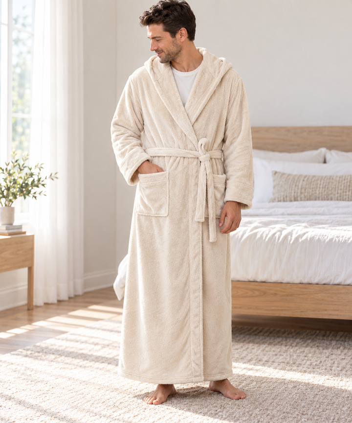 Matching Couples Dressing Gowns | Long Hooded Plush Fleece Robes, His &amp; Hers