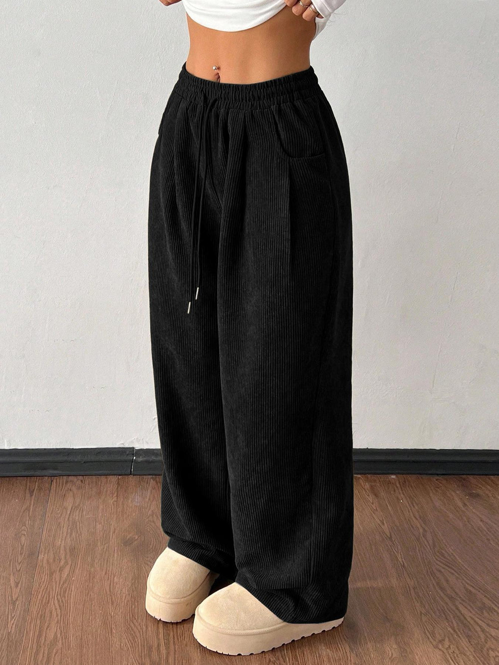 Women's Ribbed Wide Leg Trousers – Vivy London