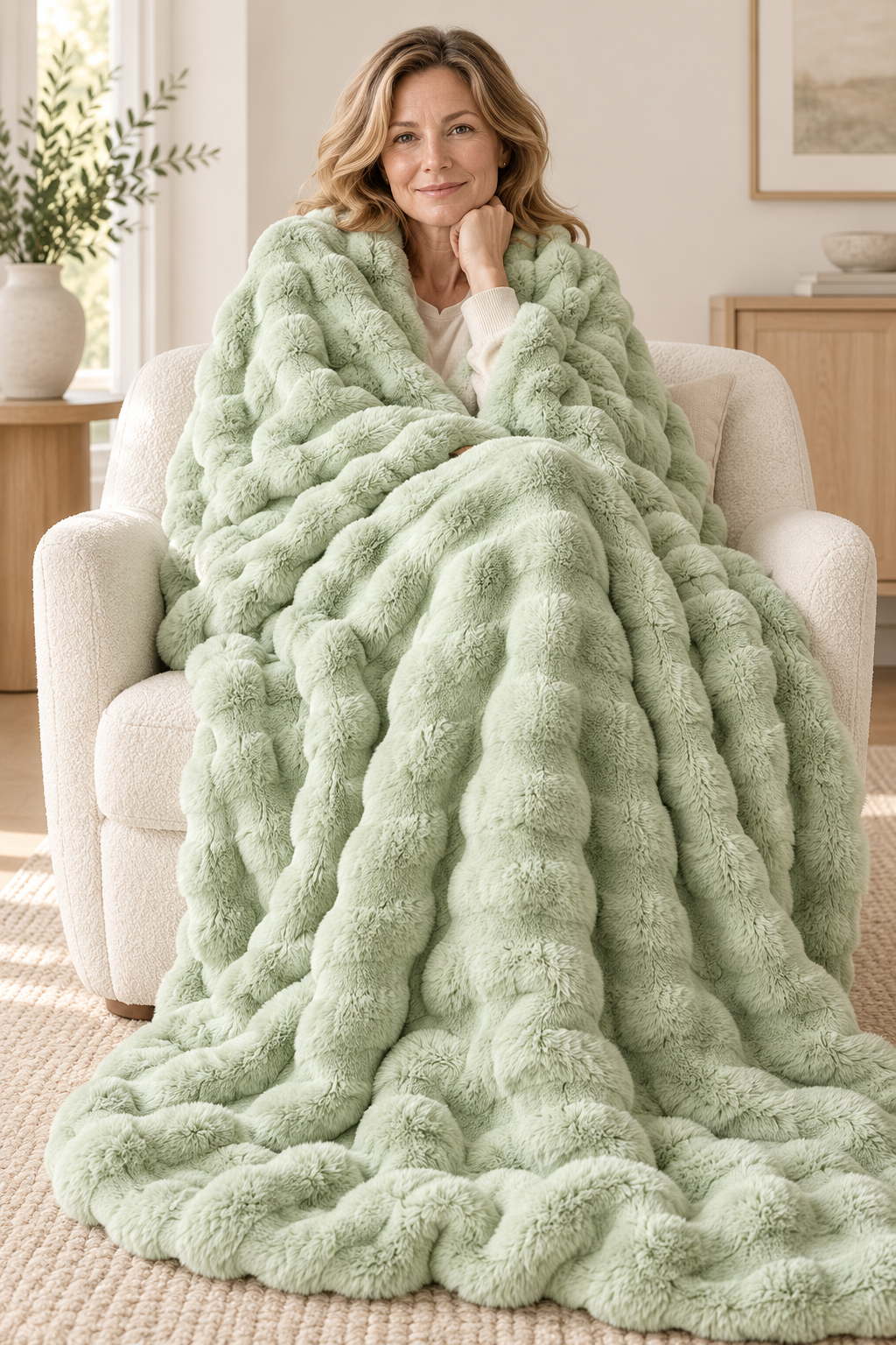 Faux Fur Throw Blanket | Fluffy Bubble Fleece Sofa Throw, 100 x 160 cm