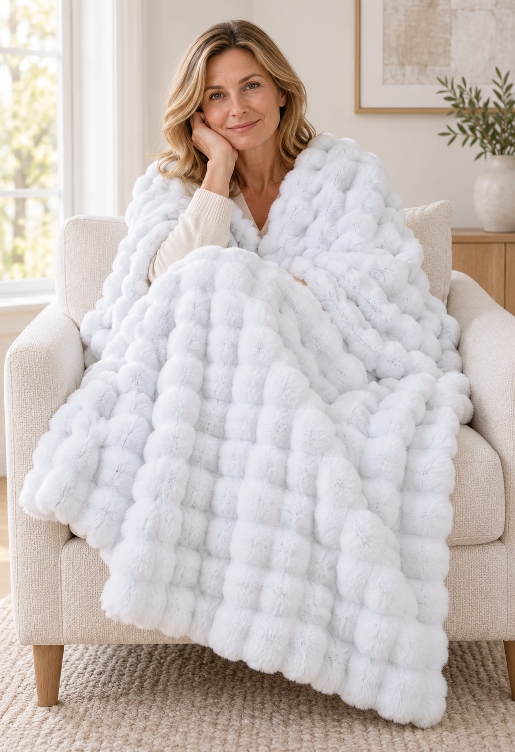 Faux Fur Throw Blanket | Fluffy Bubble Fleece Sofa Throw, 100 x 160 cm