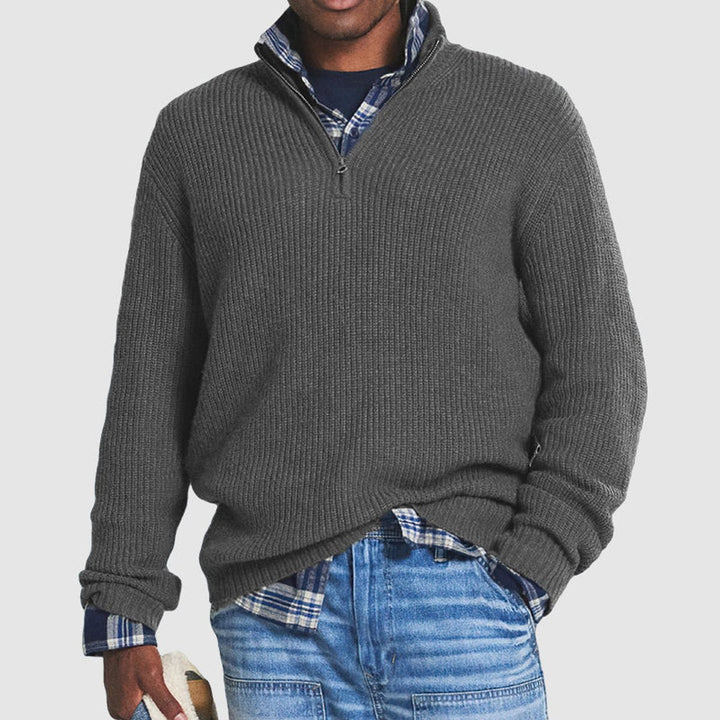 Men’s Ribbed Knit Quarter-Zip Pullover Sweater