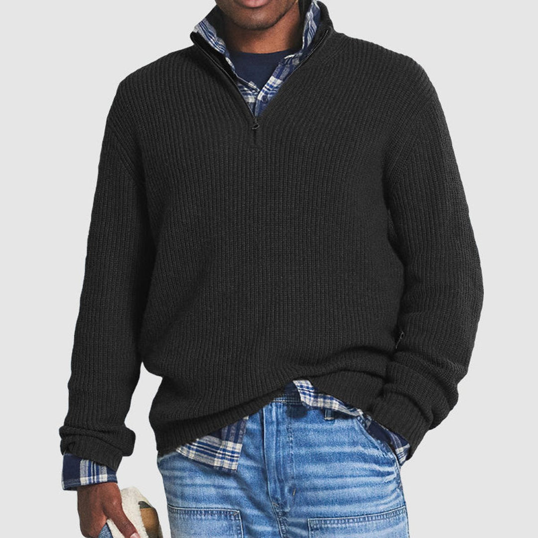 Men’s Ribbed Knit Quarter-Zip Pullover Sweater