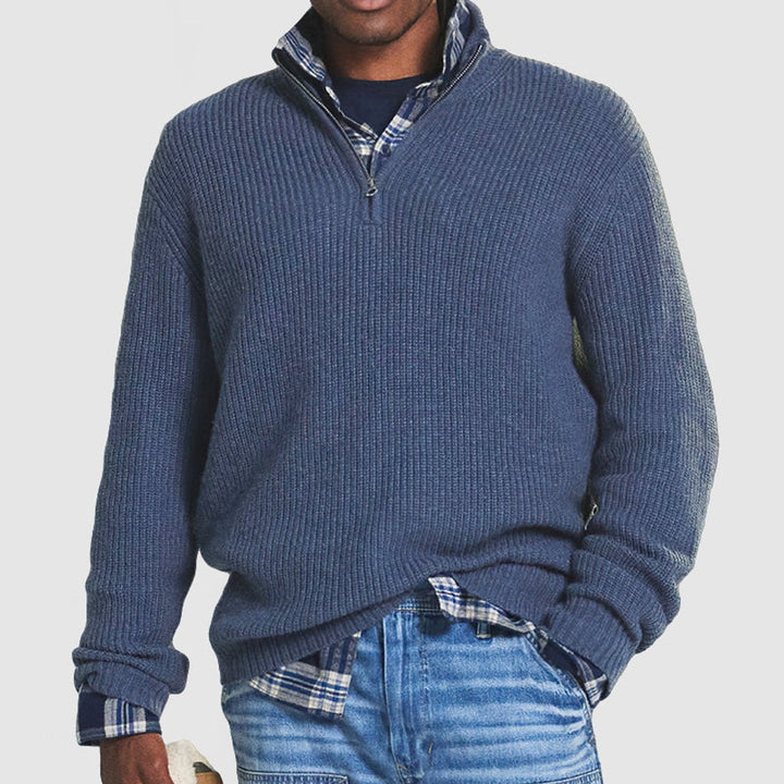 Men’s Ribbed Knit Quarter-Zip Pullover Sweater