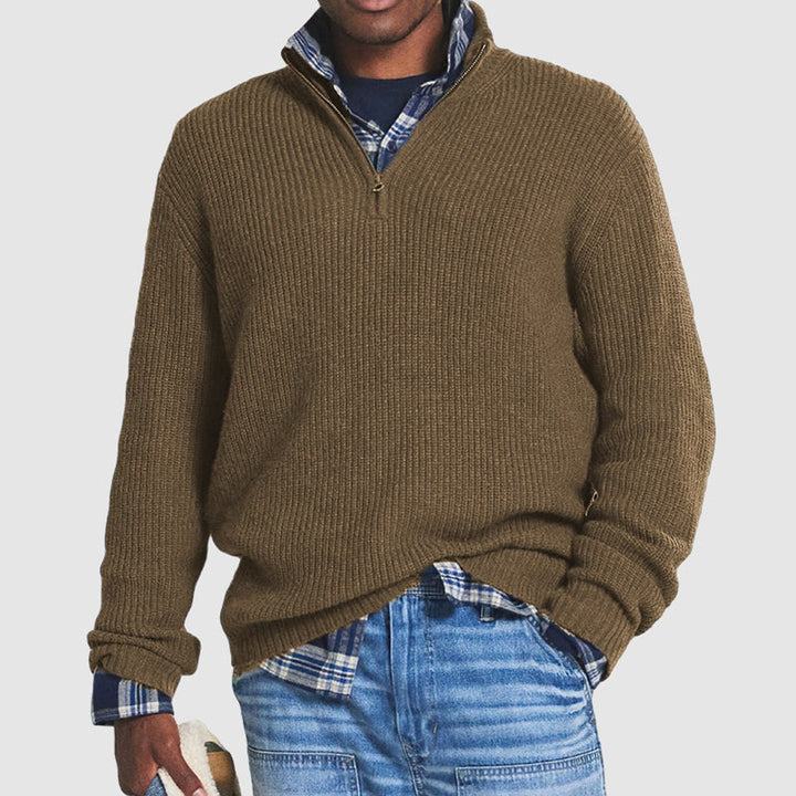 Men’s Ribbed Knit Quarter-Zip Pullover Sweater