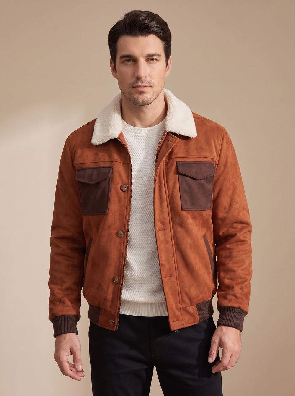 Men's Suede-Look Bomber Jacket – Vivy London